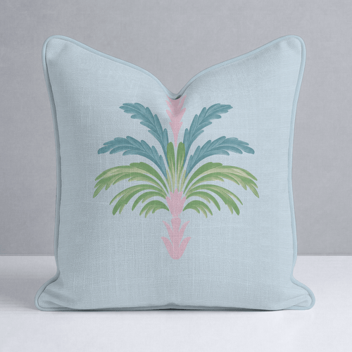 Bellagio Blush Powder Blue Palm Throw Pillow - Lemon Park
