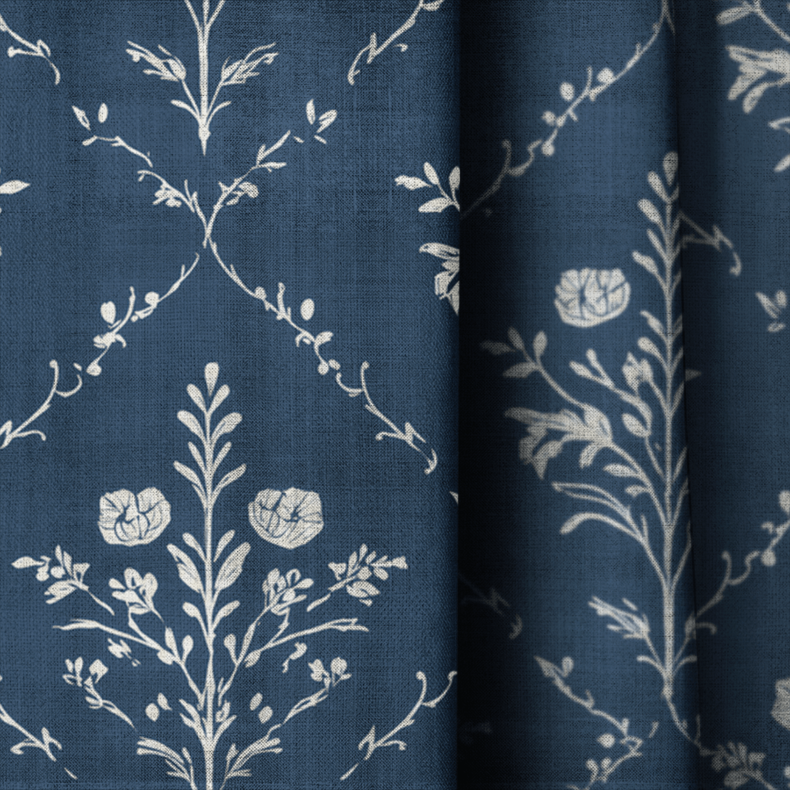 Benjamin Navy Floral - Drapery