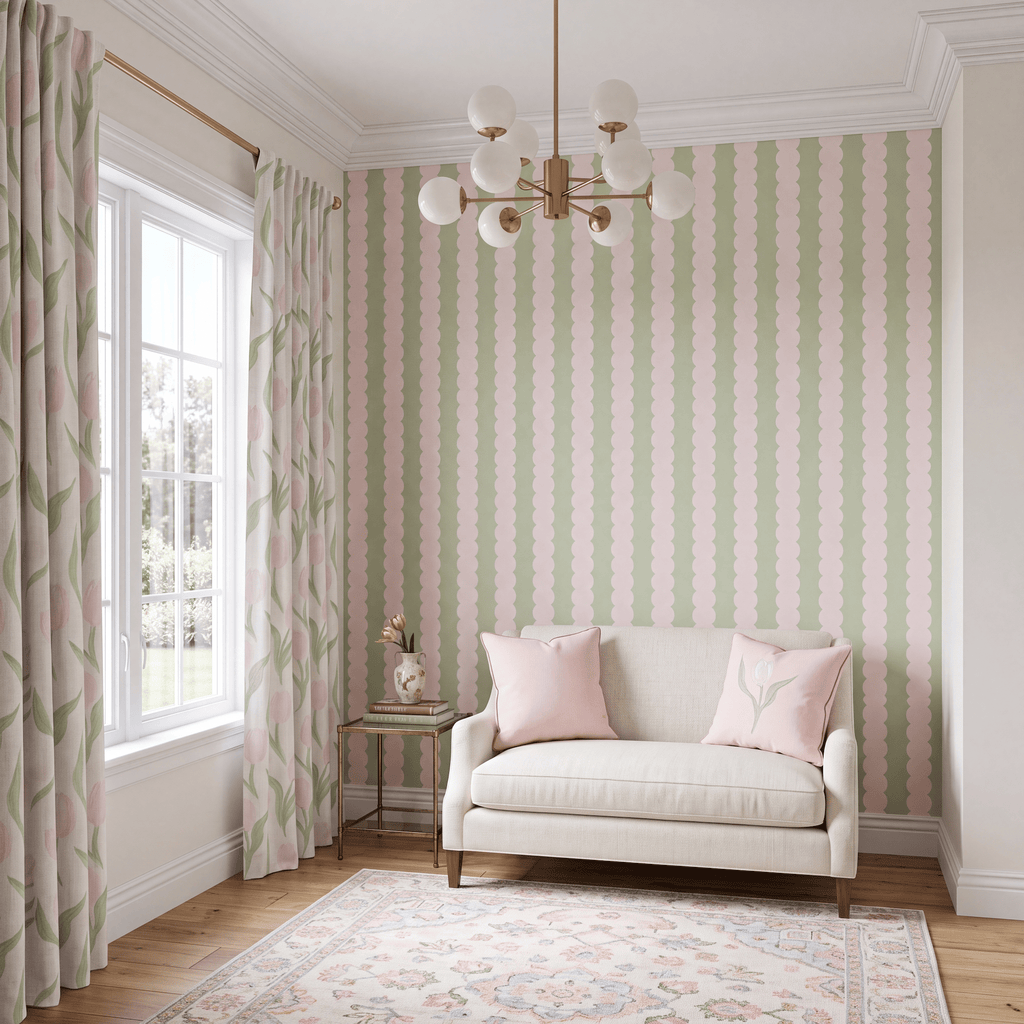 Juliet's Garden Pistachio and Bubble Stripe Wallpaper
